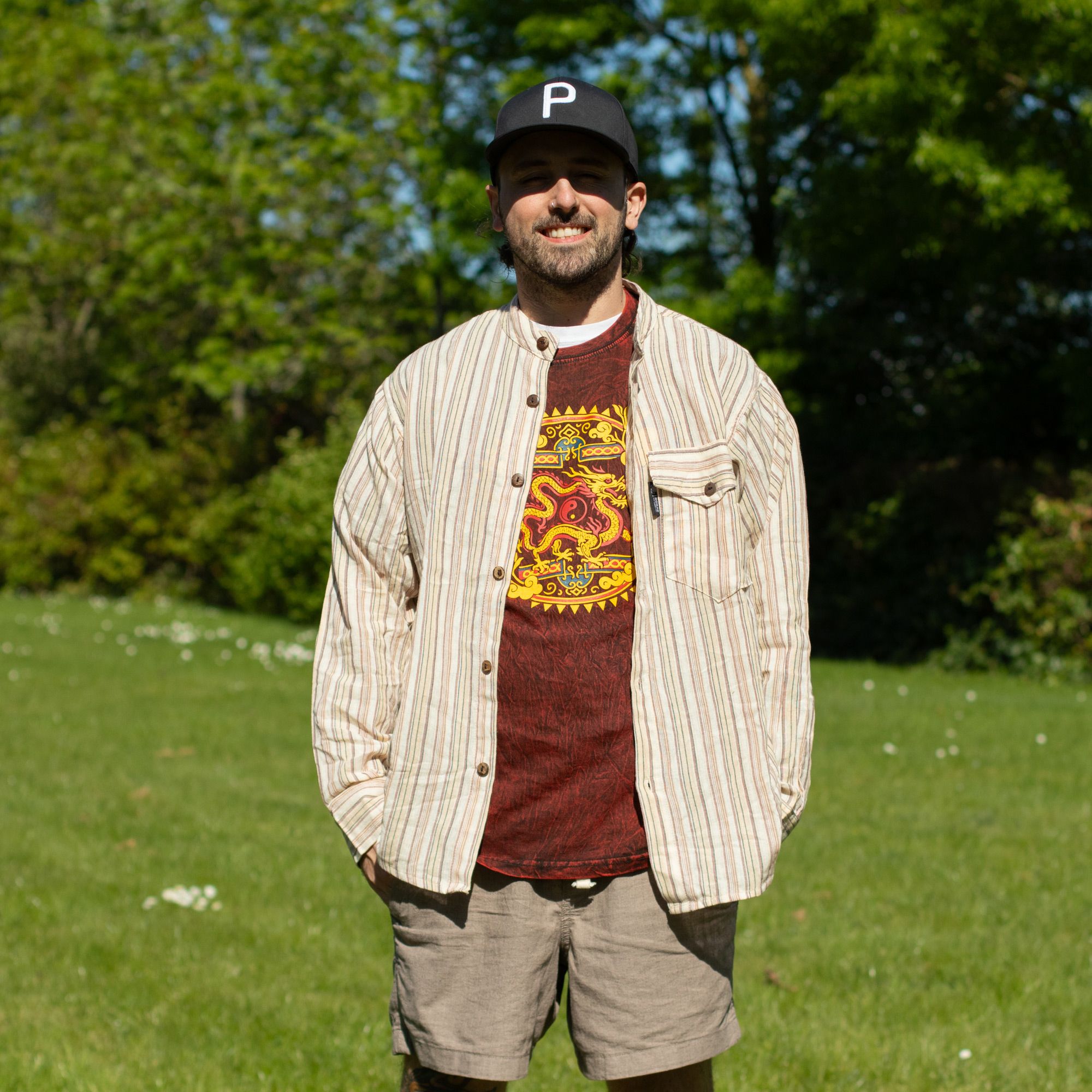 Nomad Sari Stonewashed Cotton T-Shirt - Dragon Mandala - Maroon - Small