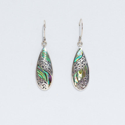 Shell & 925 Silver Earrings - Long Teardrop - Abalone