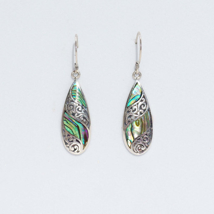 Shell & 925 Silver Earrings - Long Teardrop - Abalone