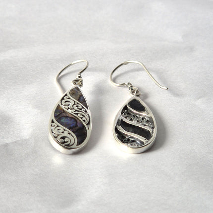 Shell & 925 Silver Earrings - Long Teardrop - Abalone