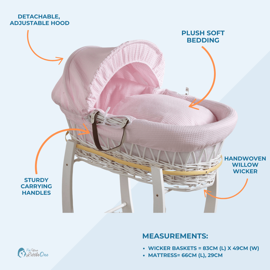 Blue Waffle Grey Wicker Baby Moses Basket With Stand(Only 🇬🇧 delivery )