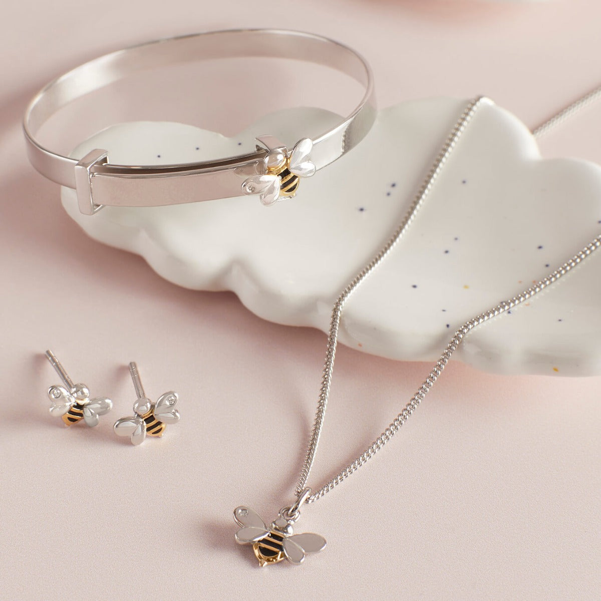 D For Diamond Enamel Bee Stud Earrings with Diamond