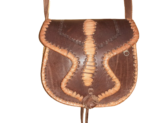 Round drawstring bag natural artisan leather