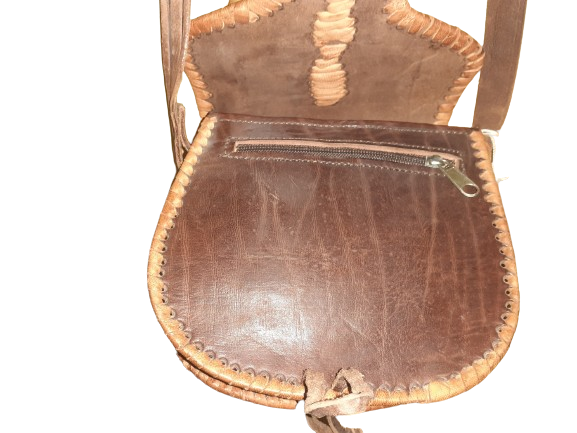 Round drawstring bag natural artisan leather
