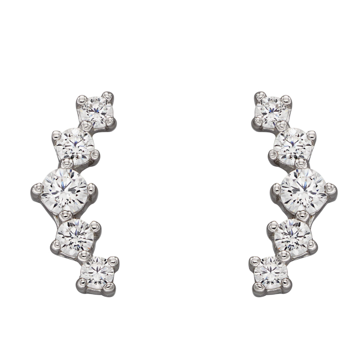 Beginnings Curved Bar Stud Earrings with Graduated Cubic Zirconia Stones-0