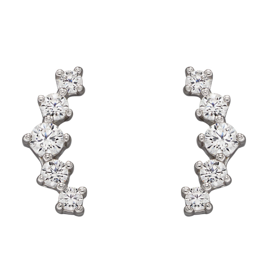 Beginnings Curved Bar Stud Earrings with Graduated Cubic Zirconia Stones-0