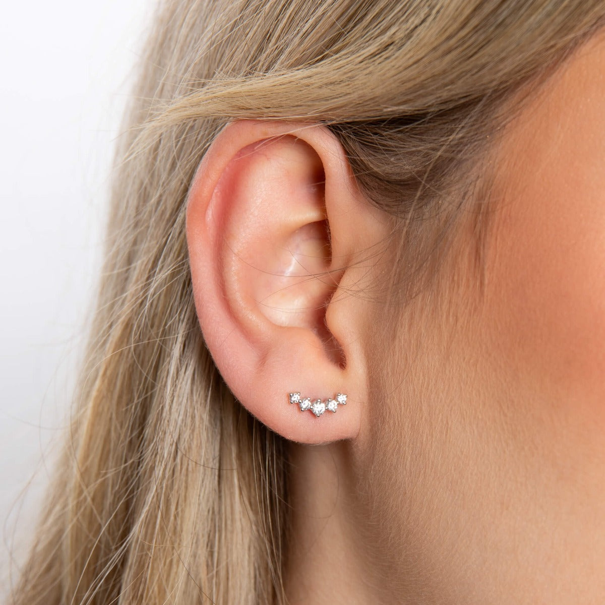 Beginnings Curved Bar Stud Earrings with Graduated Cubic Zirconia Stones-1