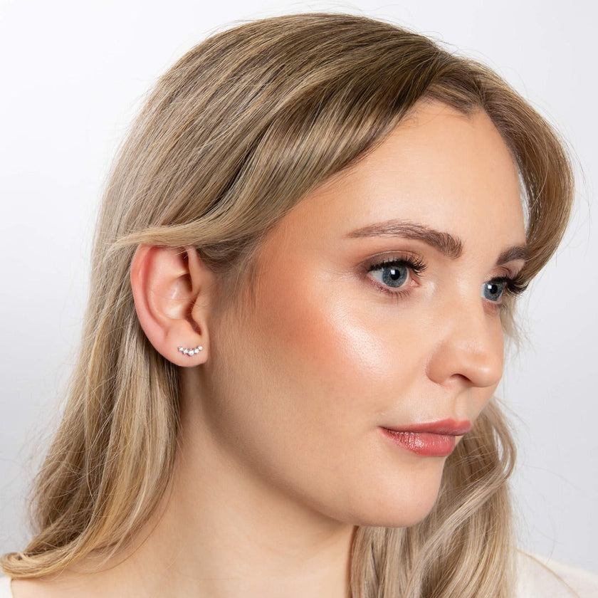 Beginnings Curved Bar Stud Earrings with Graduated Cubic Zirconia Stones-2