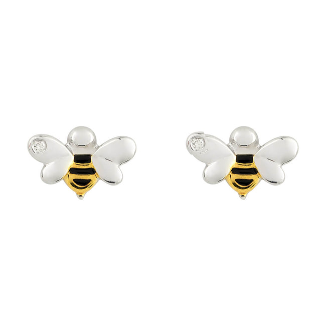 D For Diamond Enamel Bee Stud Earrings with Diamond
