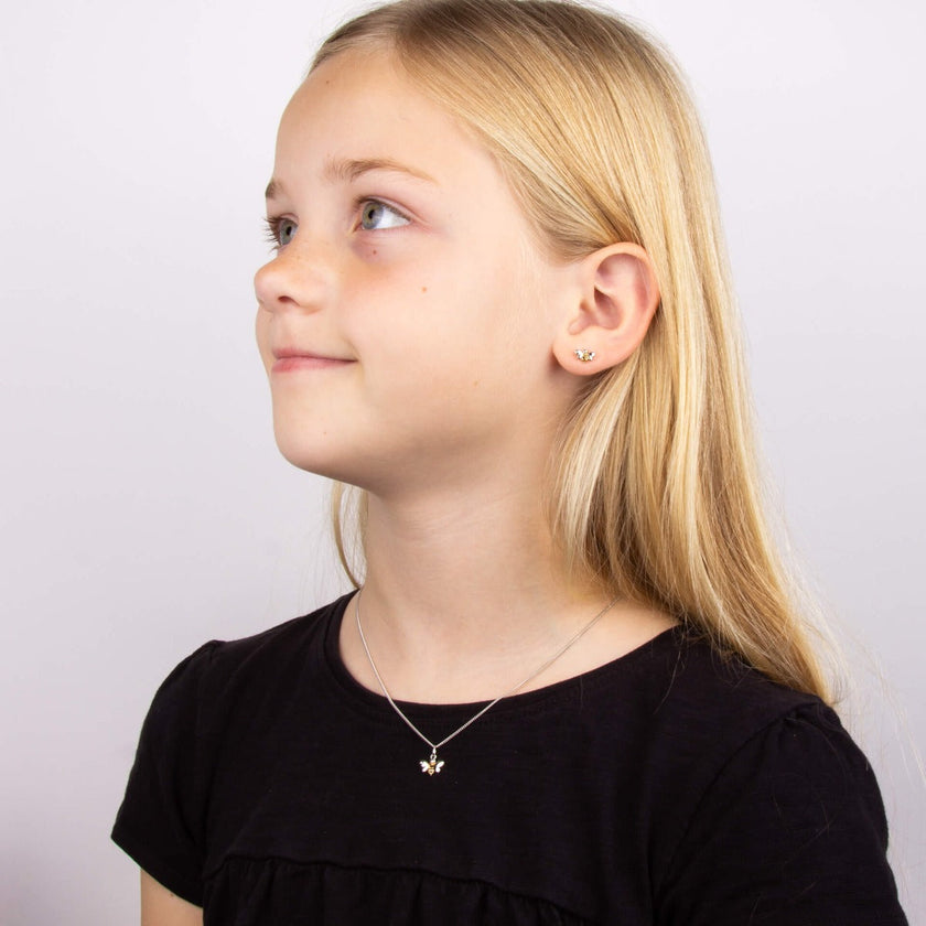 D For Diamond Enamel Bee Necklace with Diamond