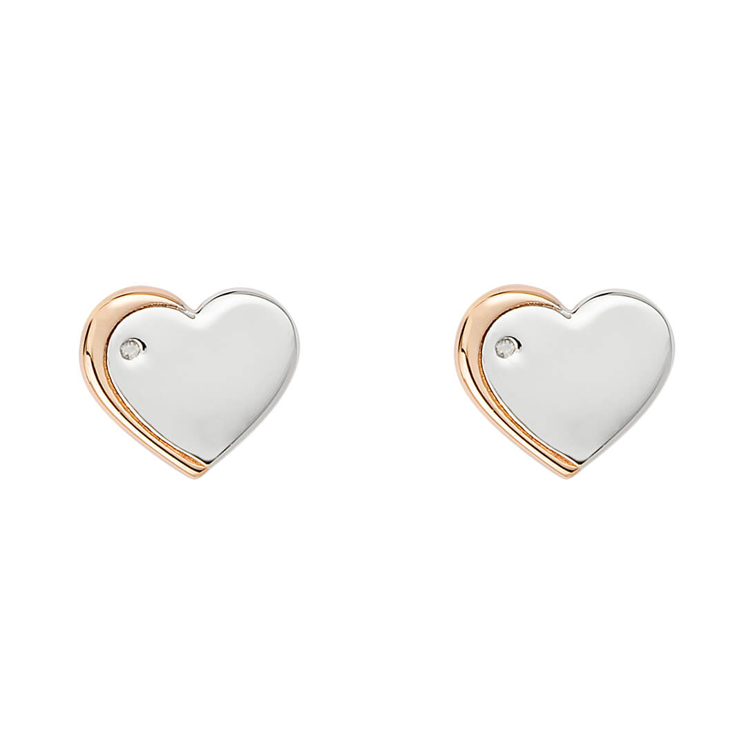 D For Diamond Rose Edge Heart Stud Earrings with Diamond-0