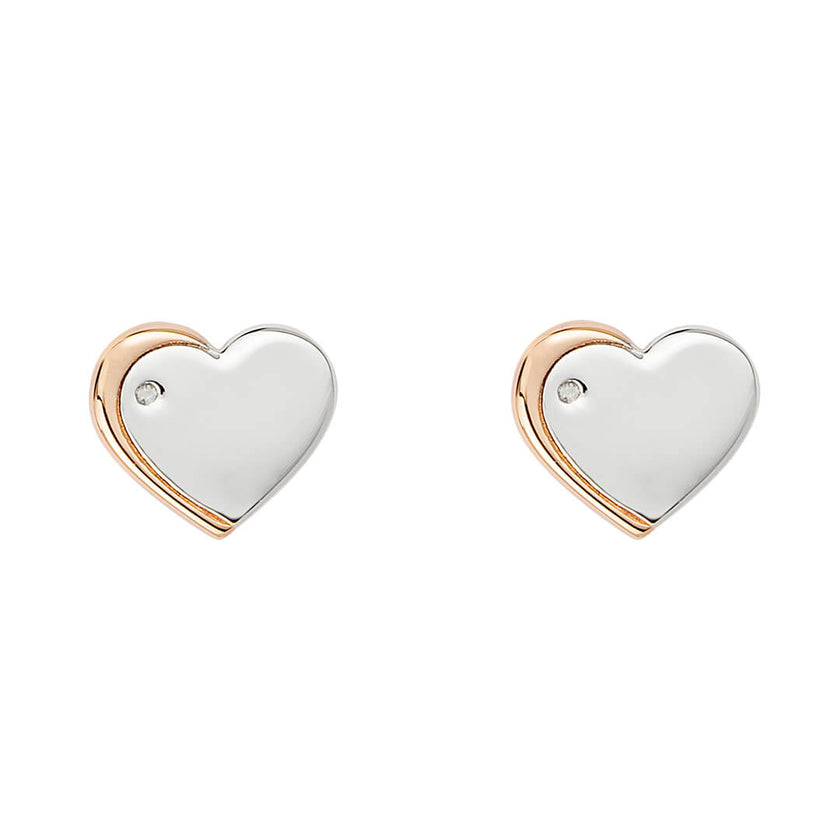 D For Diamond Rose Edge Heart Stud Earrings with Diamond-0