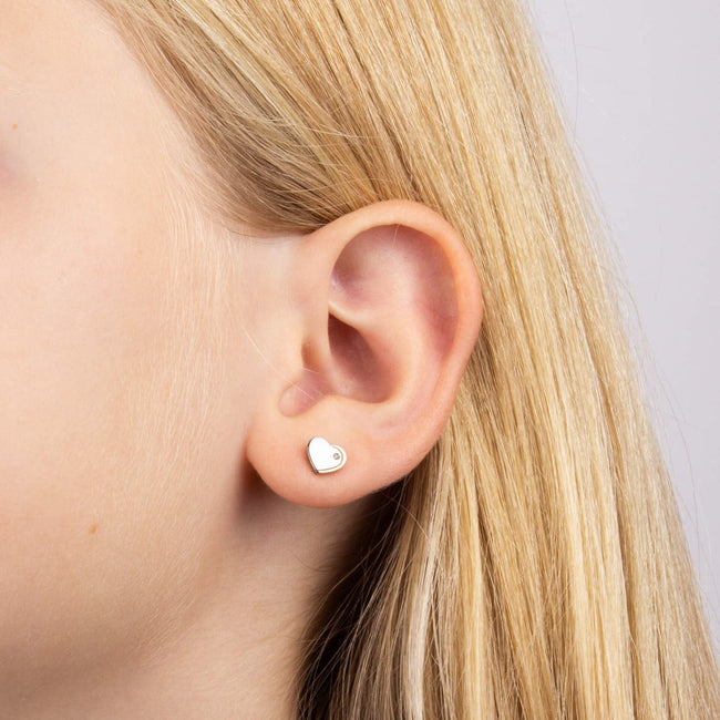 D For Diamond Rose Edge Heart Stud Earrings with Diamond-1
