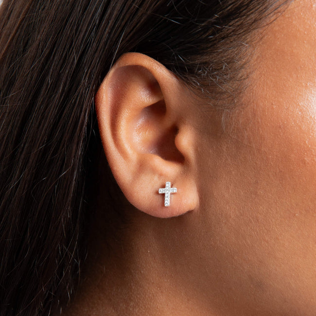 Beginnings Small Cross Studs Earrings-1