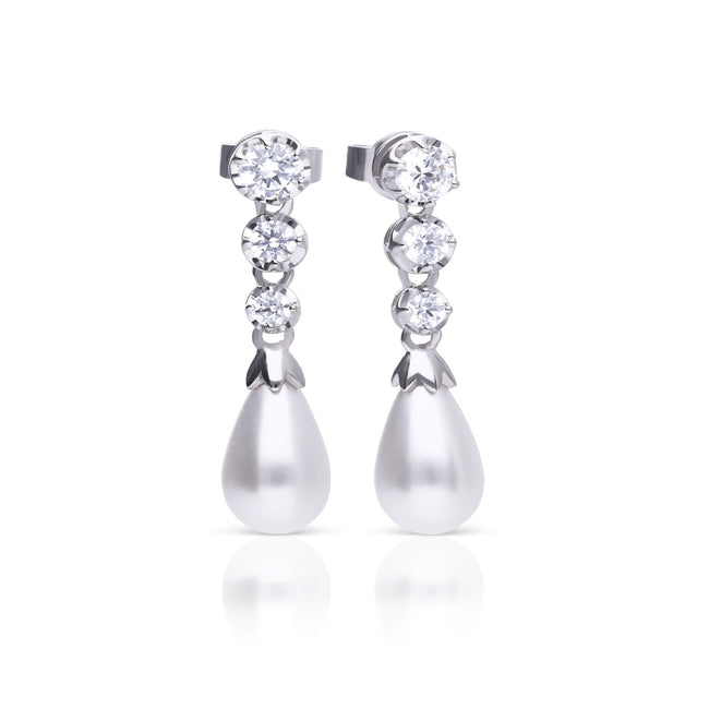 Diamonfire Statement Zirconia Drop Earrings Shell Pearl-0