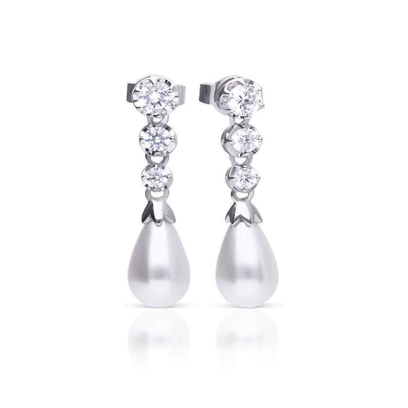 Diamonfire Statement Zirconia Drop Earrings Shell Pearl-0