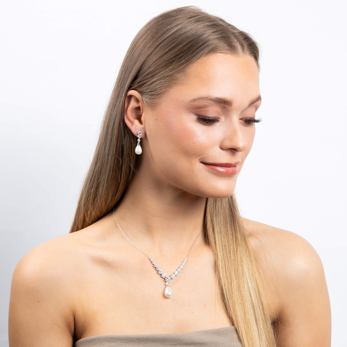 Diamonfire Statement Zirconia Drop Earrings Shell Pearl-2