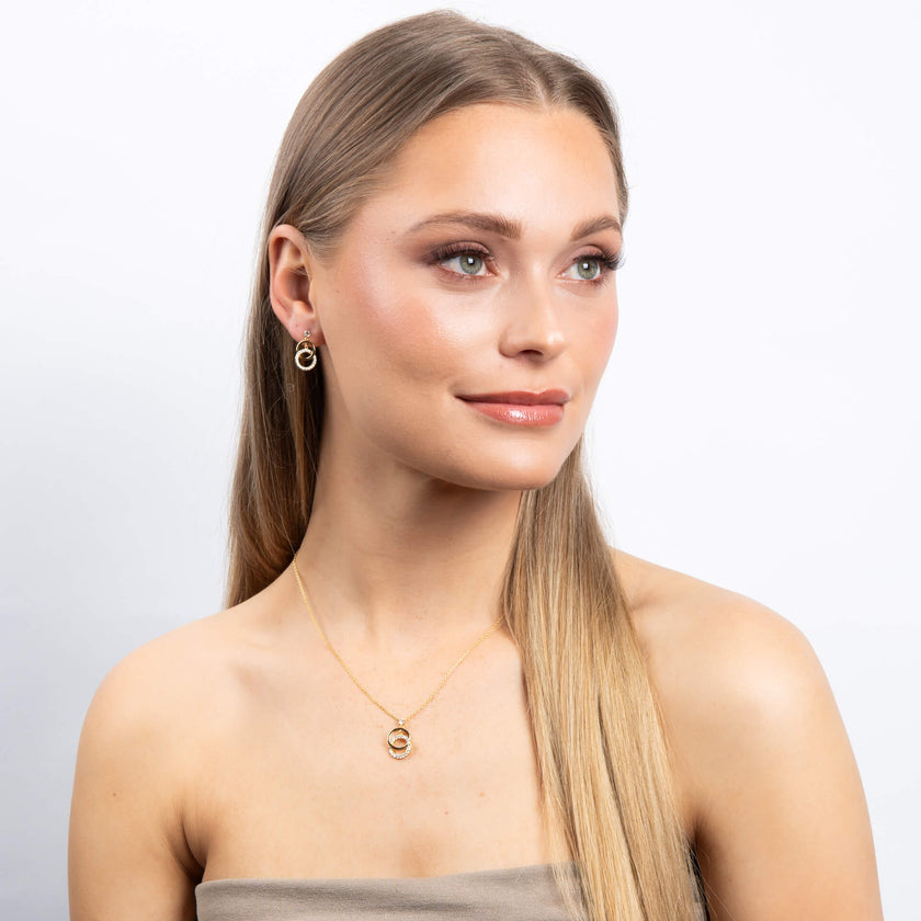 Diamonfire Interlinked Plain and Zirconia Rings Drop Earrings-2