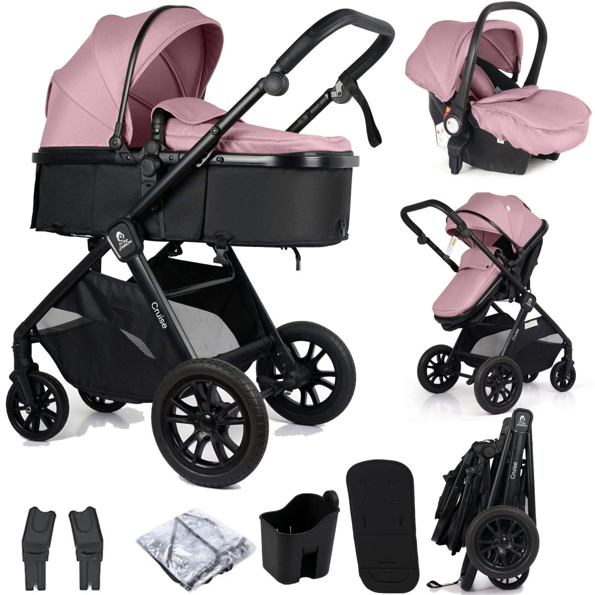For Your Little One Cruise 3 In 1 Travel System With i-Size Car Seat - Blush Rose (Free Cupholder And Seat Liner Included!)(Only UK 🇬🇧 delivery)