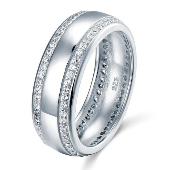 Men's Women’s Wedding Band Solid Rhodium Plated Sterling 925 Silver Ring