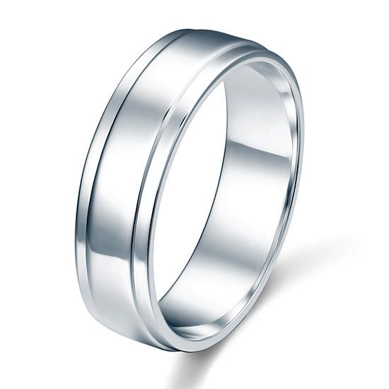 Men's Solid Rhodium Plated Sterling 925 Silver Wedding Band Ring