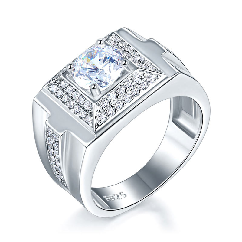 Men's Wedding Band Solid Sterling 925 Silver Ring Jewelry 1 Carat Premium Crystal Zircon