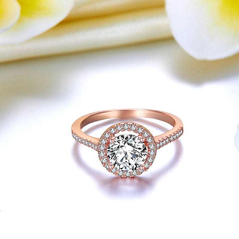 925 Sterling Silver Wedding Engagement Rose Gold Plated Ring Created Diamond