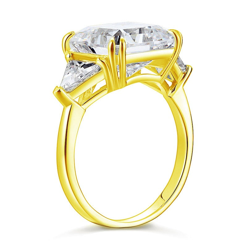 Solid 925 Sterling Silver Three-Stone Luxury Ring Anniversary 8.0 Ct Created Diamond Yellow Gold Plated