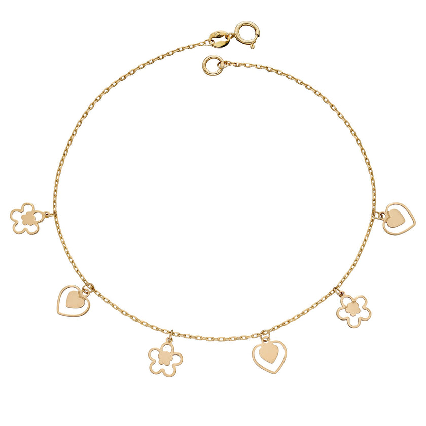 Elements Gold Heart and Flower Charm Bracelet-0