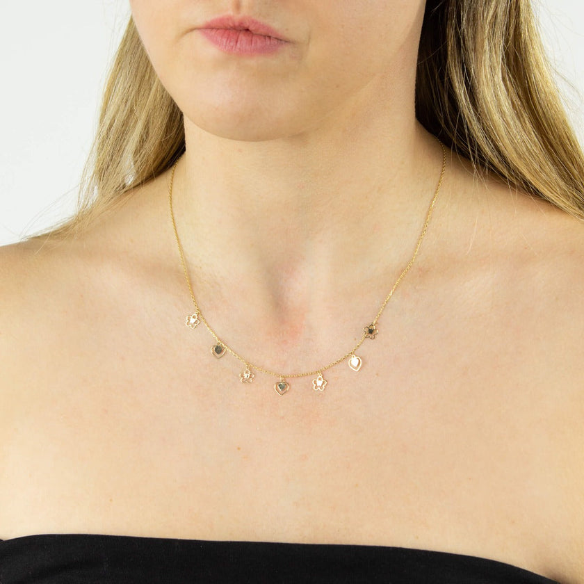 Elements Gold Heart and Flower Charm Necklace-1