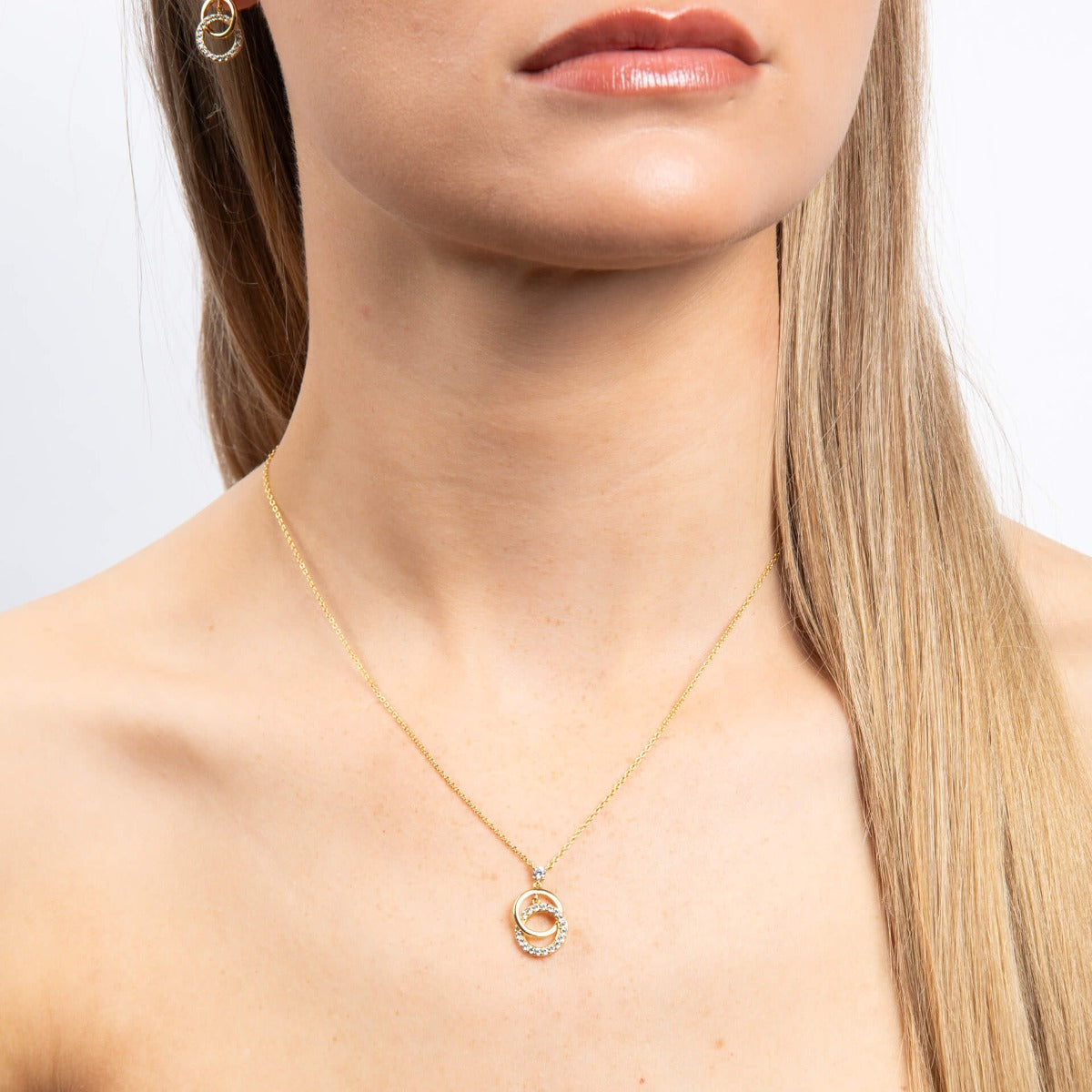 Diamonfire Interlinked Plain and Zirconia Rings Necklace-1