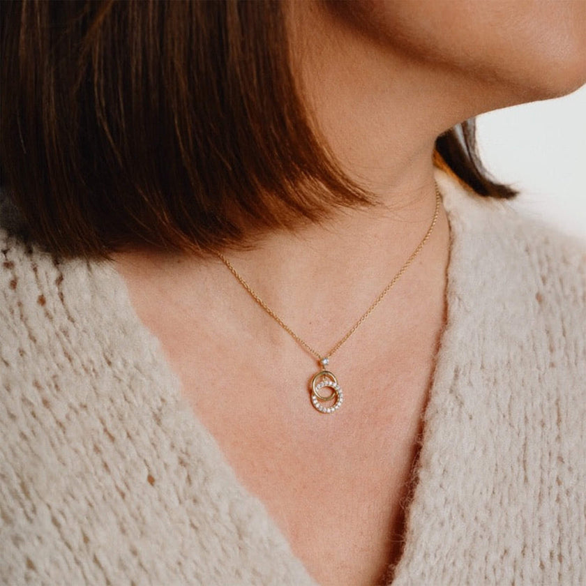 Diamonfire Interlinked Plain and Zirconia Rings Necklace-3
