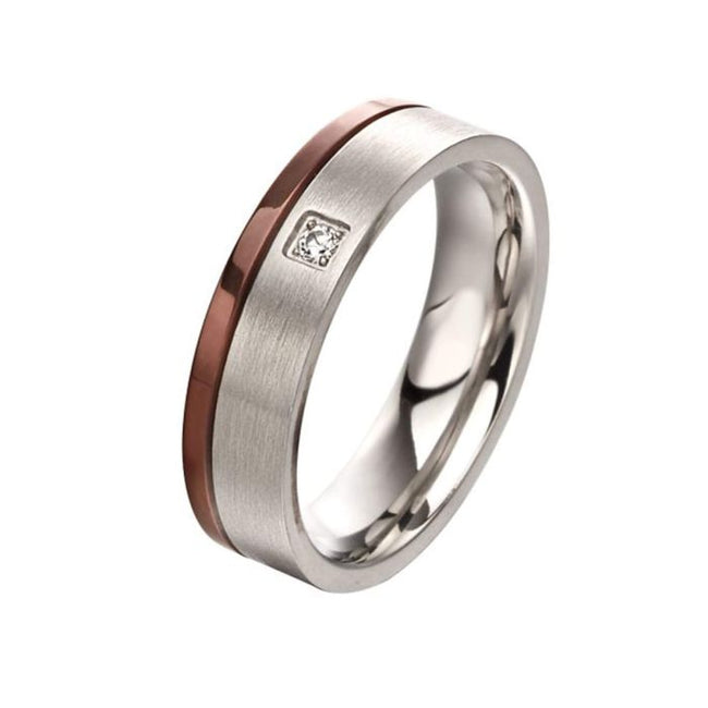 Fred Bennett Brushed Steel Ring with IP detail and CZ
