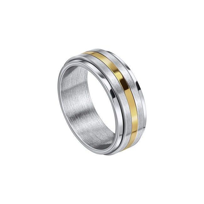 Fred Bennett Gold Stripe Stainless Steel Spinner Ring