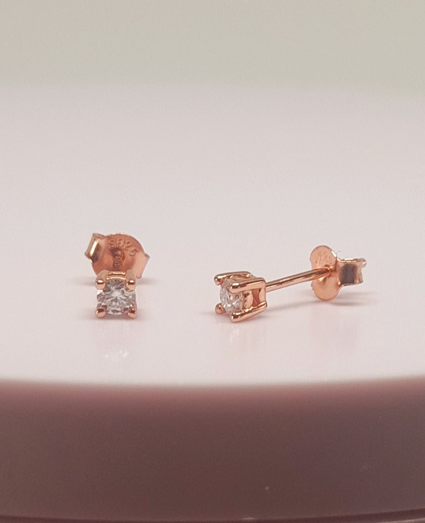 0.2 Ctw Lab Grown VVS1 Moissanite 14 K Rose Gold Plated Silver Solitaire Earrings Stud