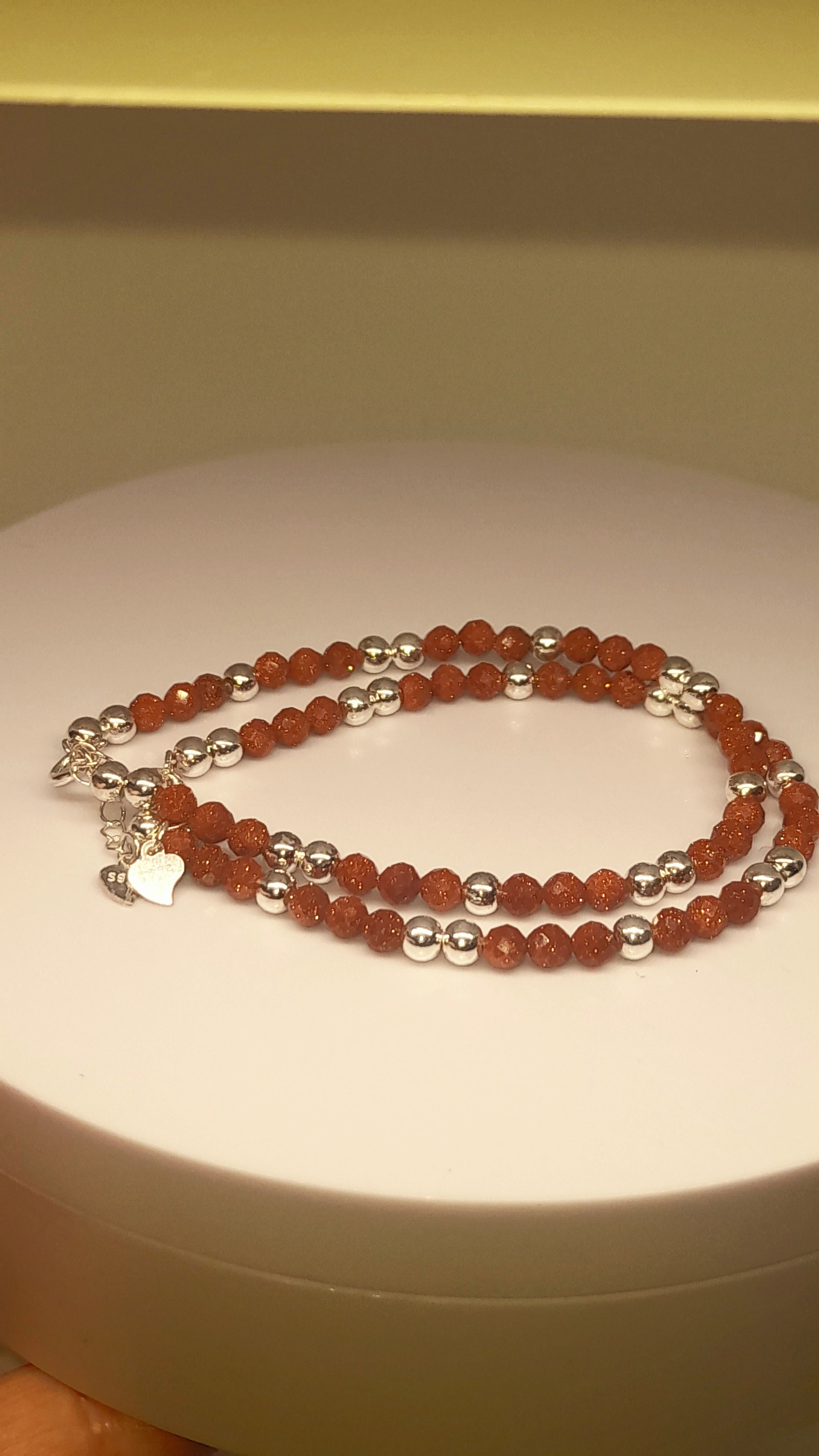 Genuine 925 sterling silver 4 mm sandstone ball beads charm bracelet