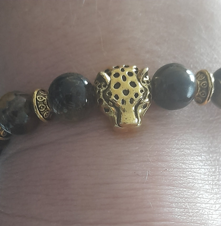 Gold Tiger Charm Tiger Eye - Natural Gemstone Bracelet