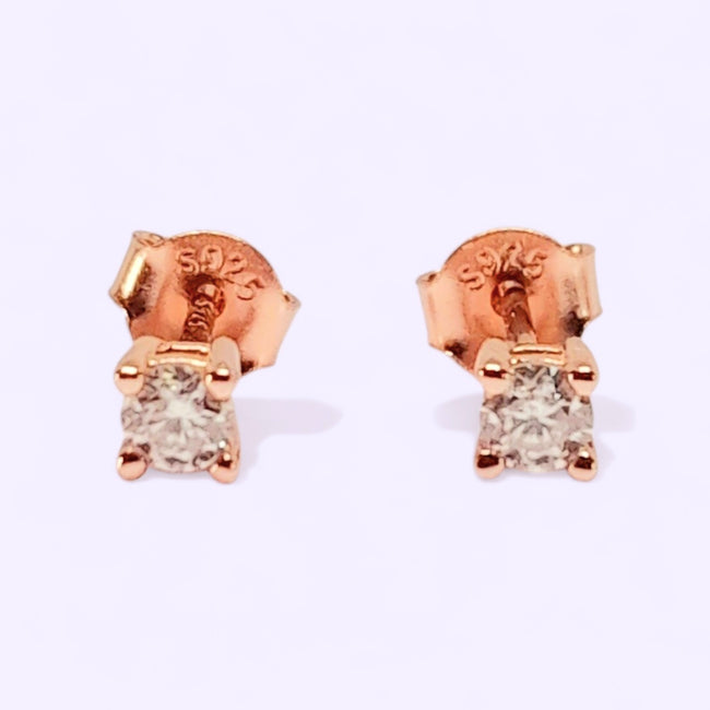 0.2 Ctw Lab Grown VVS1 Moissanite 14Ct Rose Gold Plated Silver Solitaire Earrings Stud