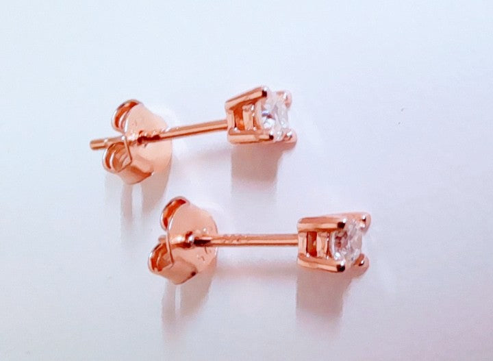 0.2 Ctw Lab Grown VVS1 Moissanite 14 K Rose Gold Plated Silver Solitaire Earrings Stud