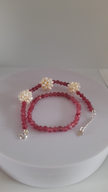 Pink Rubellite Pearl Charm Beads  925 Sterling Silver Bracelet Set