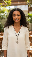 Hamsa / Pink & Black - Gemstone Lava Rock, Hematite Necklace [Free UK delivery]