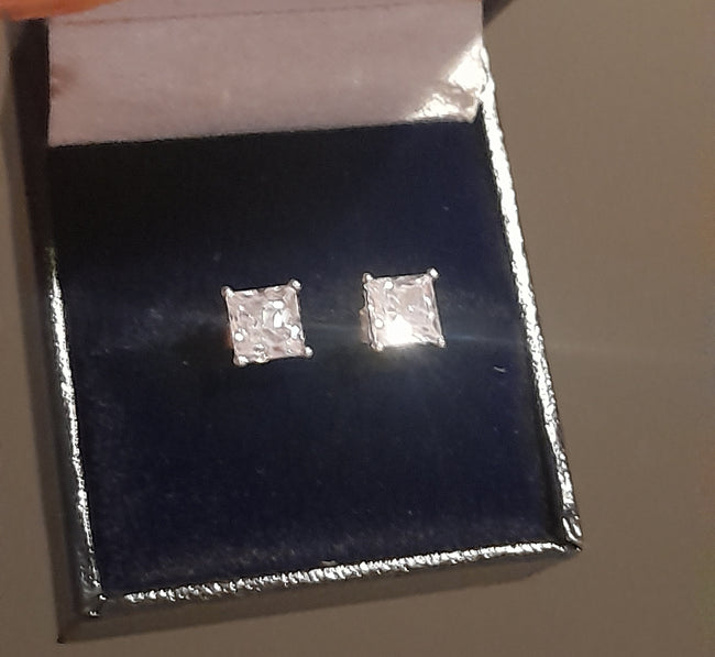925 Sterling Silver 1.00 Ct Square Earrings Stud 6mm Sparkling Briliant Zircon