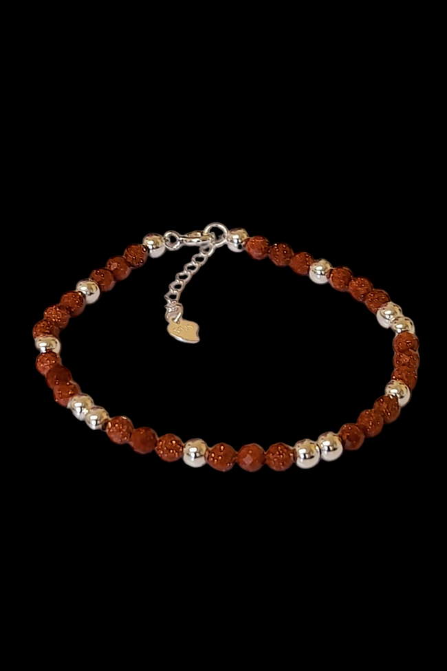 Genuine 925 sterling silver 4 mm sandstone ball beads charm bracelet