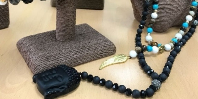 Buddha / Black Agate Stone - Gemstone Necklace