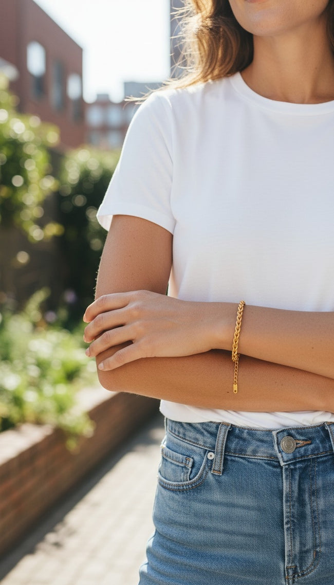 18 K Yellow  Gold Plated Link Chain Bracelet 15+5 cm