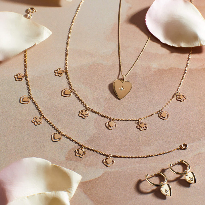 Elements Gold Heart and Flower Charm Bracelet-2