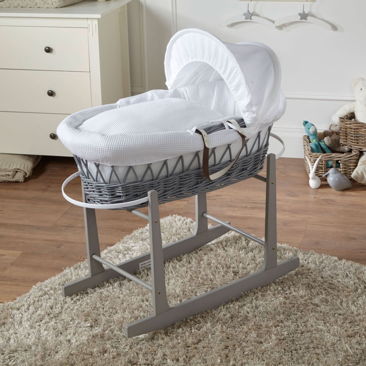 White Waffle Grey Wicker Baby Moses Basket With Stand(Only 🇬🇧 delivery)
