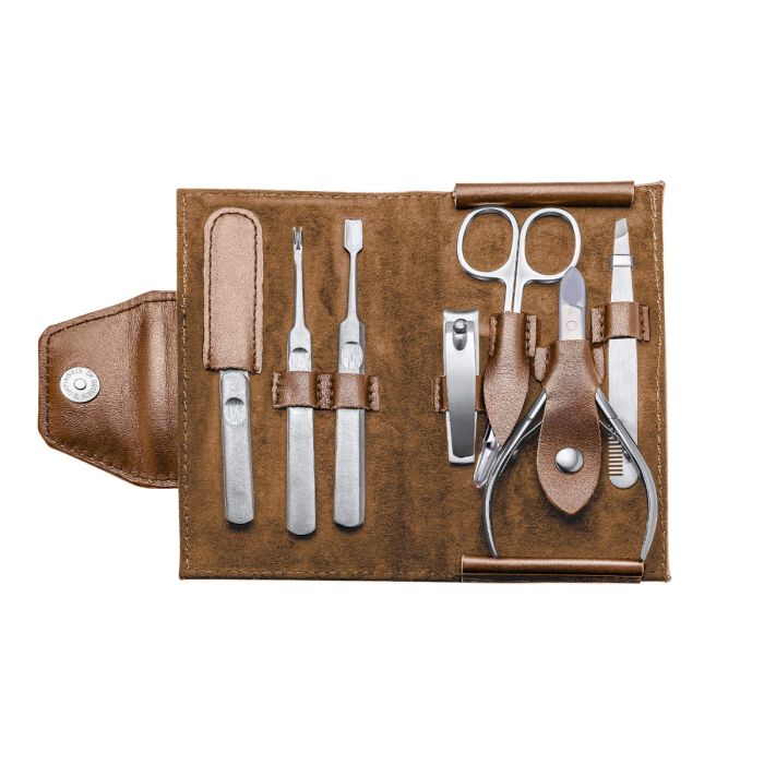 Fred Bennett Brown Leather and Stainless Steel Travel Manicure Set-0